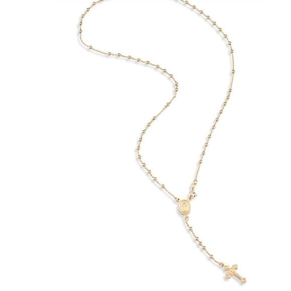 18k gold over sterling Rosary Cross Y Necklace - Picture 3 of 4